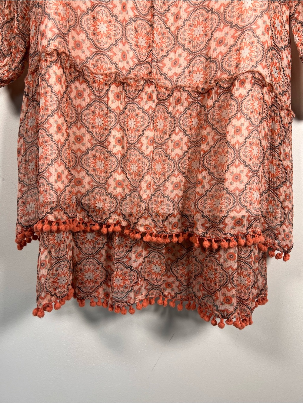 Sundance Mosaic Breeze Tiered Dress Womens S Cupro Tassel Boho Chic Festival - Picture 5 of 11